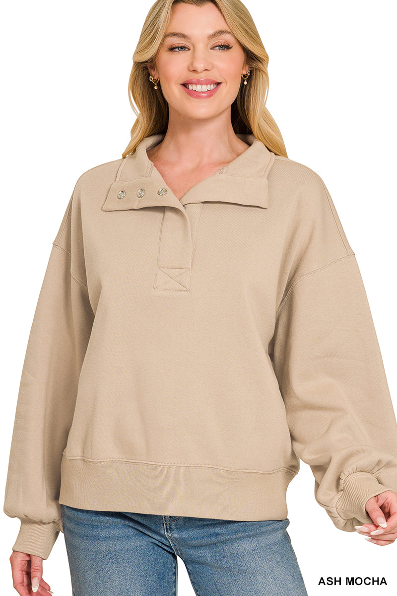 FLEECE HALF SNAP BUTTON SWEATSHIRT
