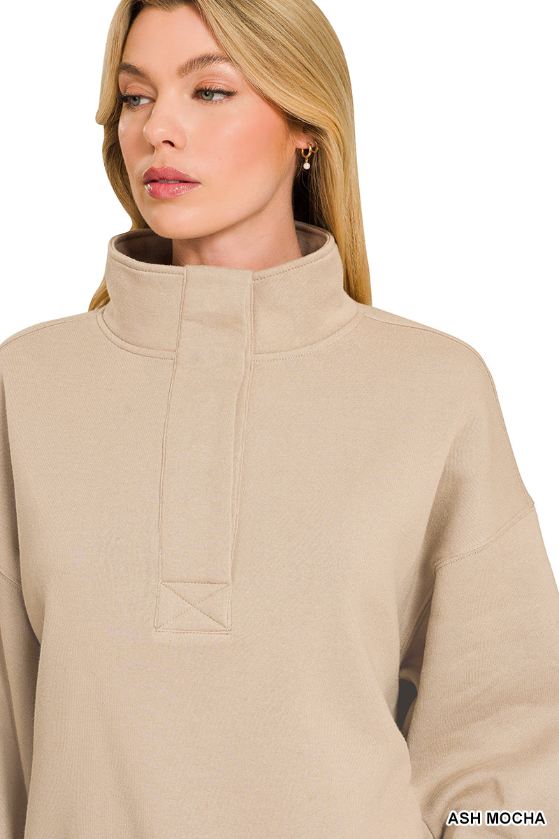FLEECE HALF SNAP BUTTON SWEATSHIRT