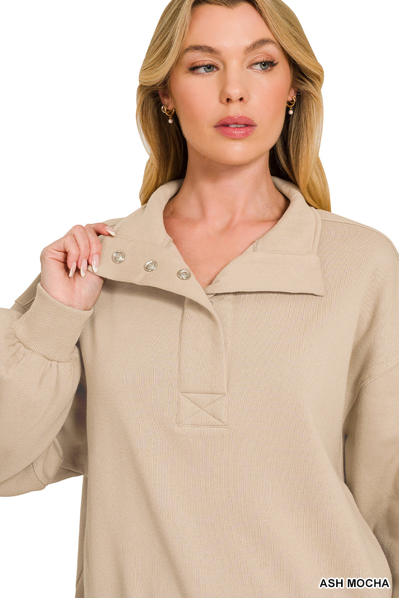 FLEECE HALF SNAP BUTTON SWEATSHIRT