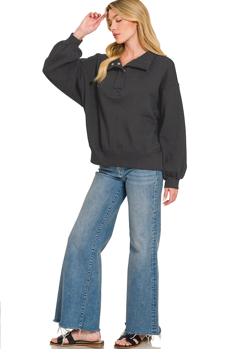 FLEECE HALF SNAP BUTTON SWEATSHIRT