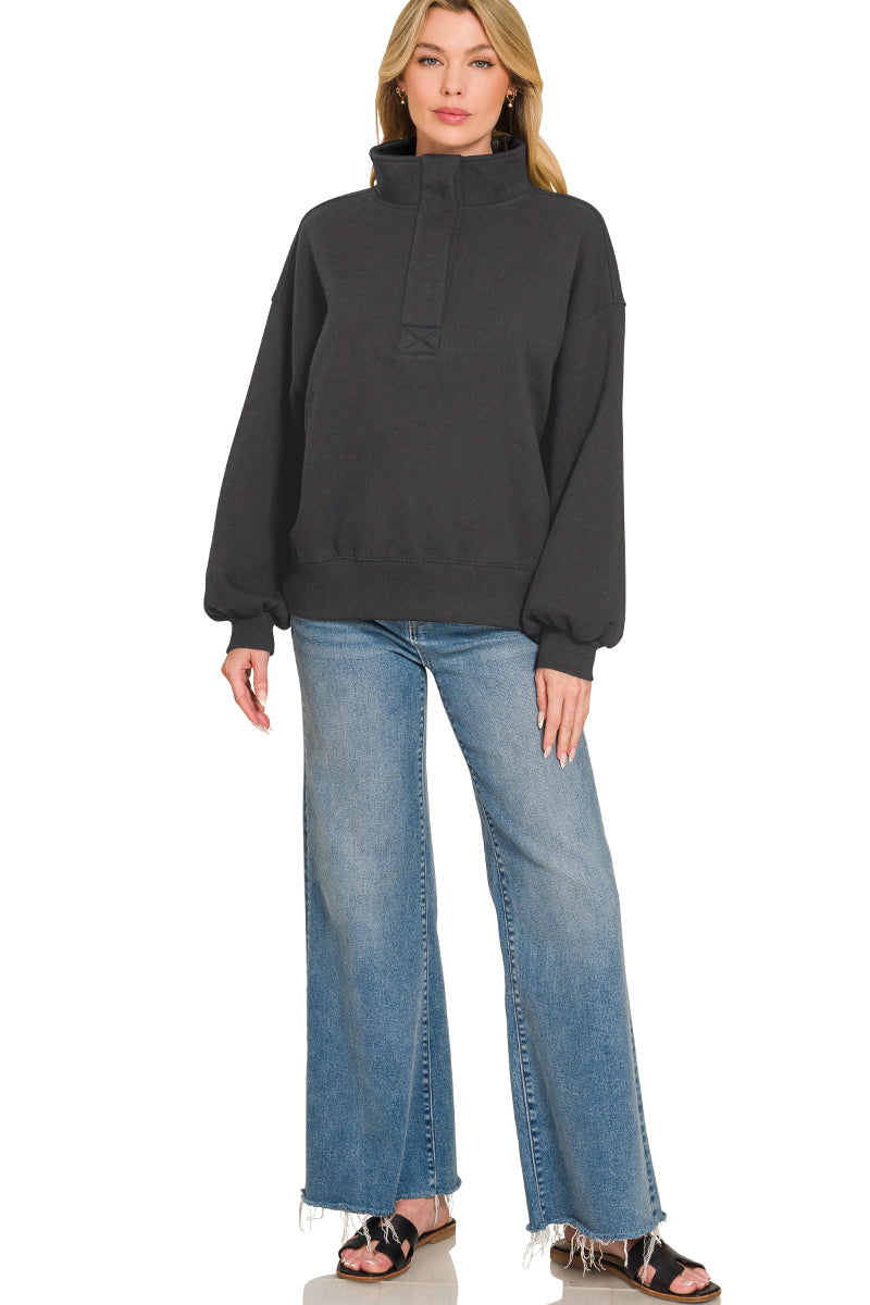 FLEECE HALF SNAP BUTTON SWEATSHIRT