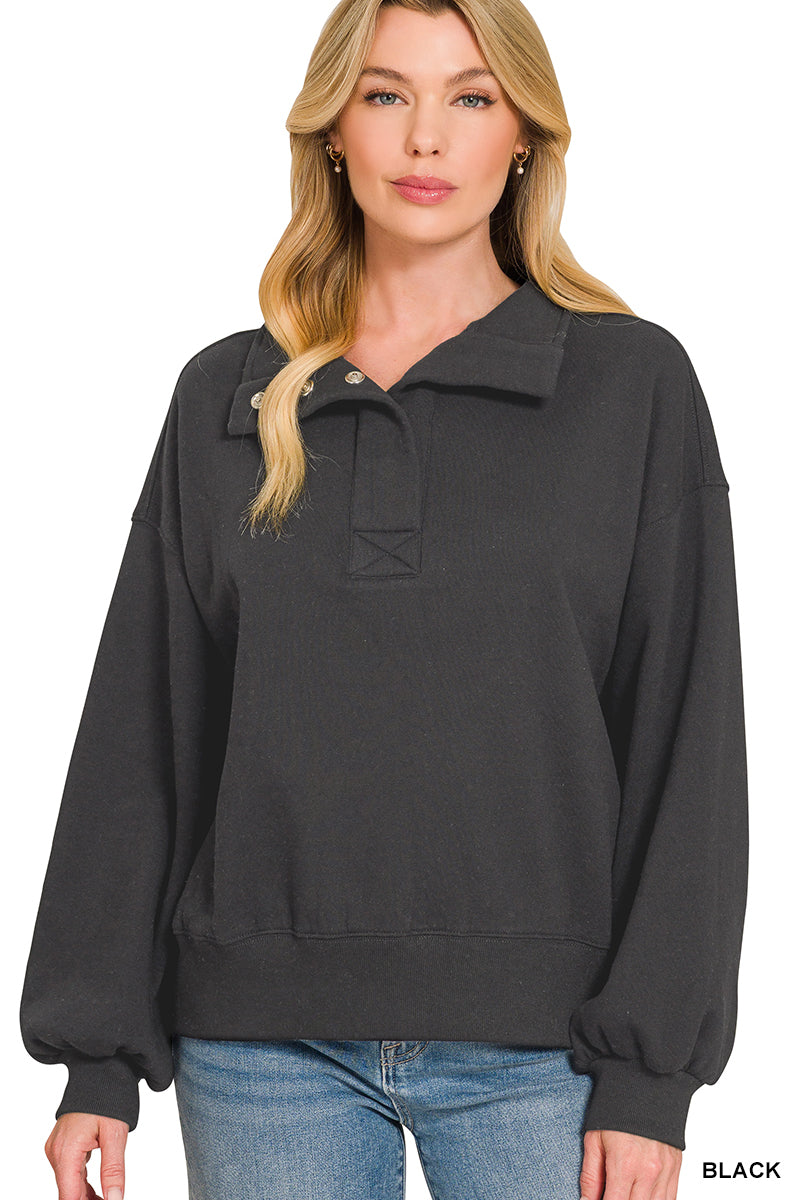 FLEECE HALF SNAP BUTTON SWEATSHIRT
