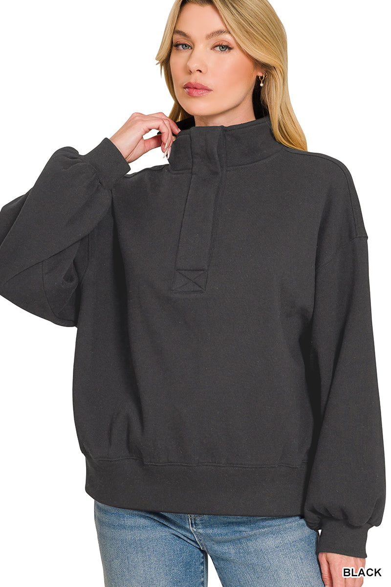 FLEECE HALF SNAP BUTTON SWEATSHIRT