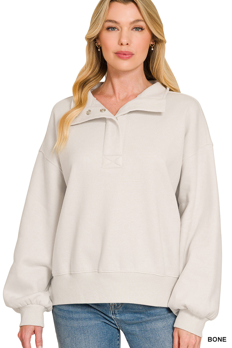 FLEECE HALF SNAP BUTTON SWEATSHIRT