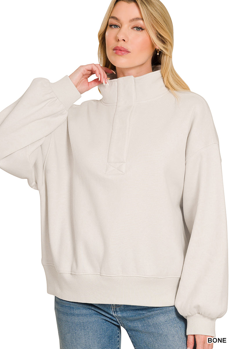 FLEECE HALF SNAP BUTTON SWEATSHIRT