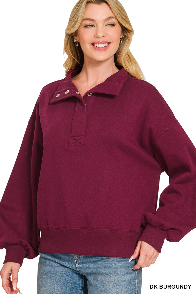 FLEECE HALF SNAP BUTTON SWEATSHIRT
