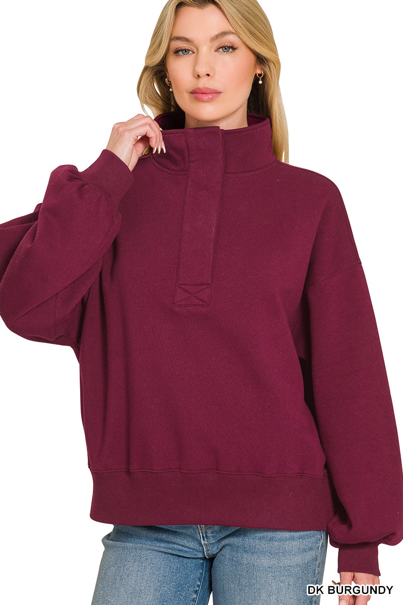 FLEECE HALF SNAP BUTTON SWEATSHIRT