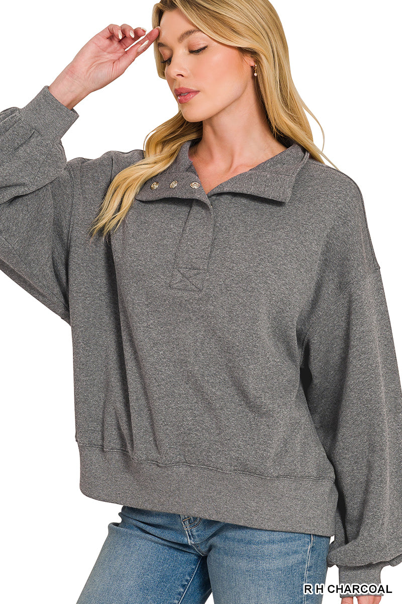 FLEECE HALF SNAP BUTTON SWEATSHIRT