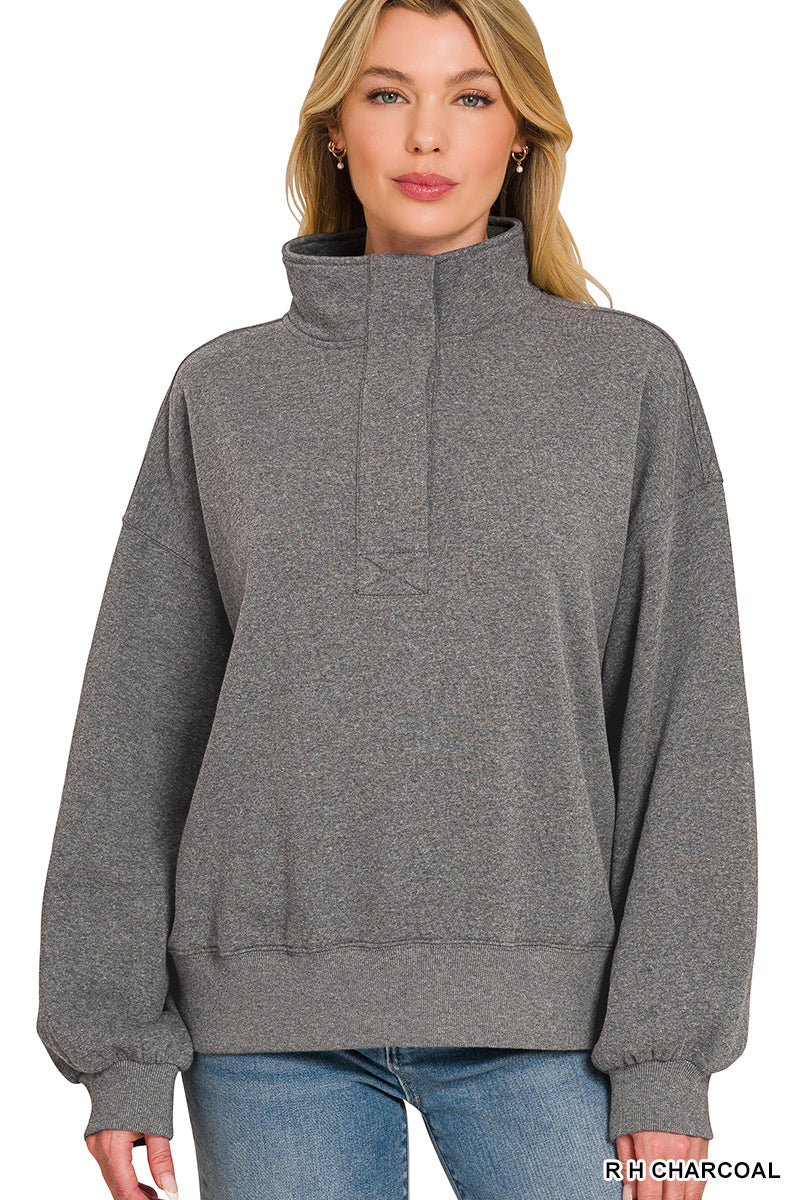 FLEECE HALF SNAP BUTTON SWEATSHIRT