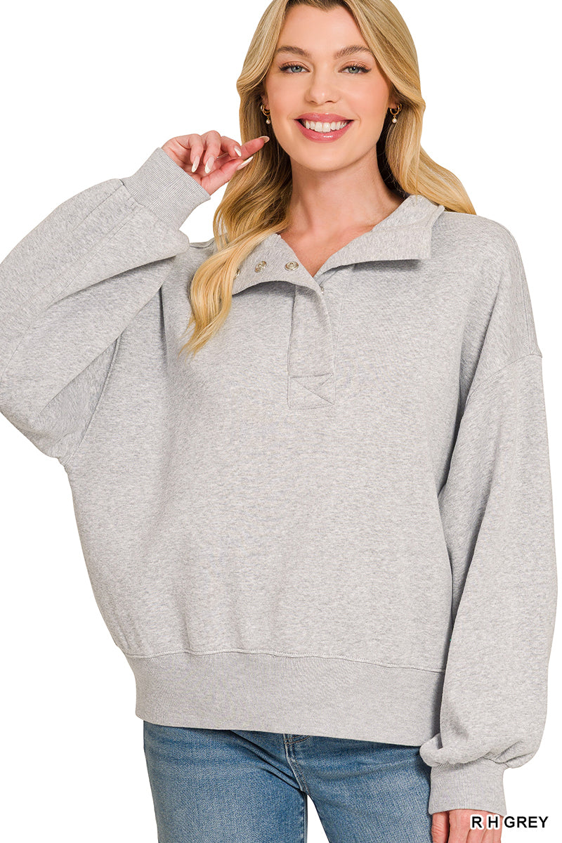 FLEECE HALF SNAP BUTTON SWEATSHIRT