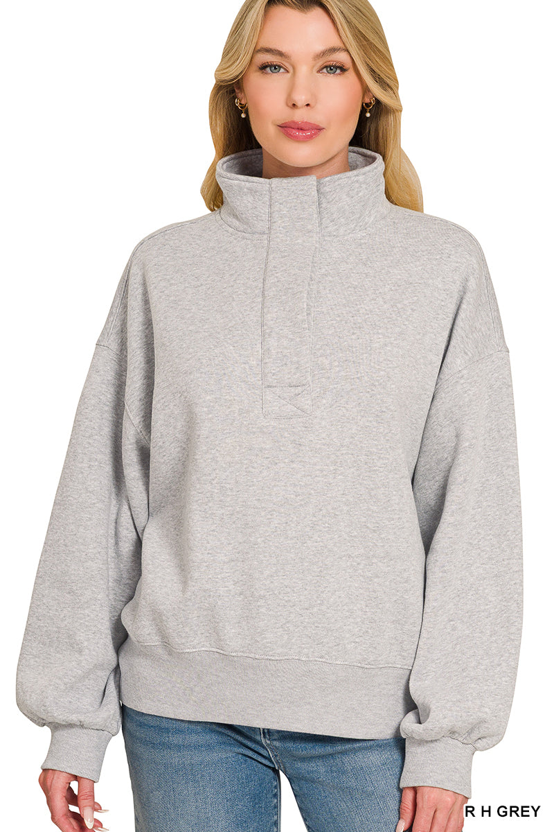 FLEECE HALF SNAP BUTTON SWEATSHIRT