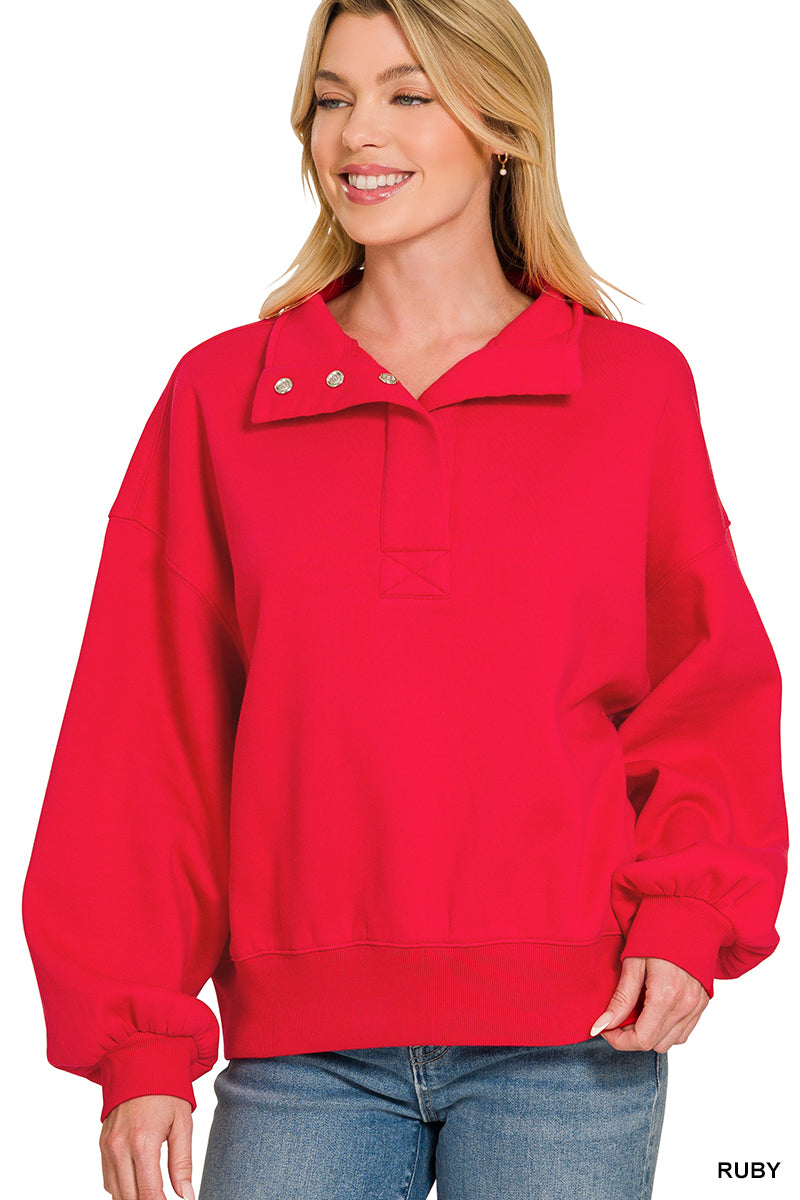FLEECE HALF SNAP BUTTON SWEATSHIRT