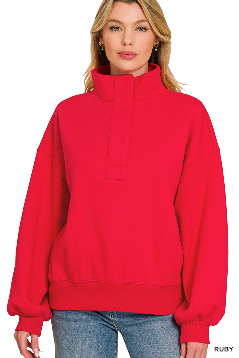 FLEECE HALF SNAP BUTTON SWEATSHIRT