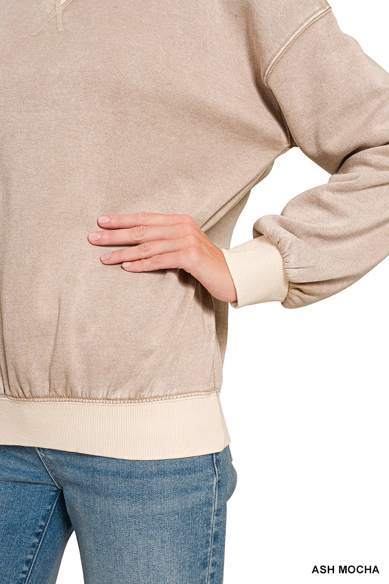 FLEECE ACID WASHED CREW NECK LONG SLEEVE SWEATSHIRTS