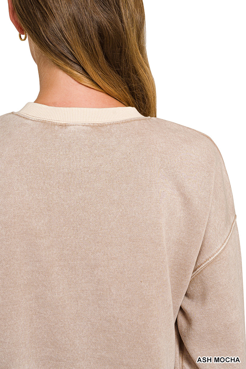 FLEECE ACID WASHED CREW NECK LONG SLEEVE SWEATSHIRTS