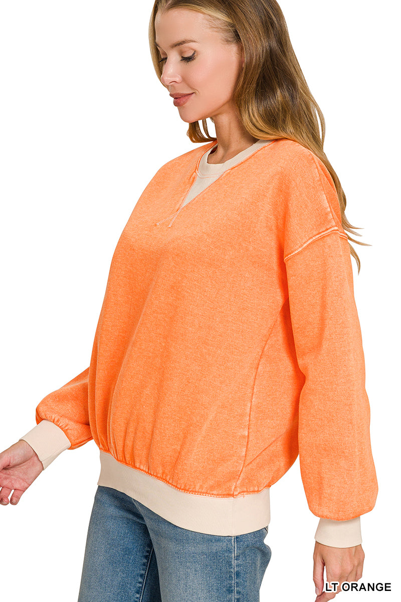 FLEECE ACID WASHED CREW NECK LONG SLEEVE SWEATSHIRTS