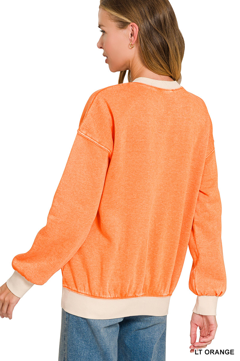 FLEECE ACID WASHED CREW NECK LONG SLEEVE SWEATSHIRTS