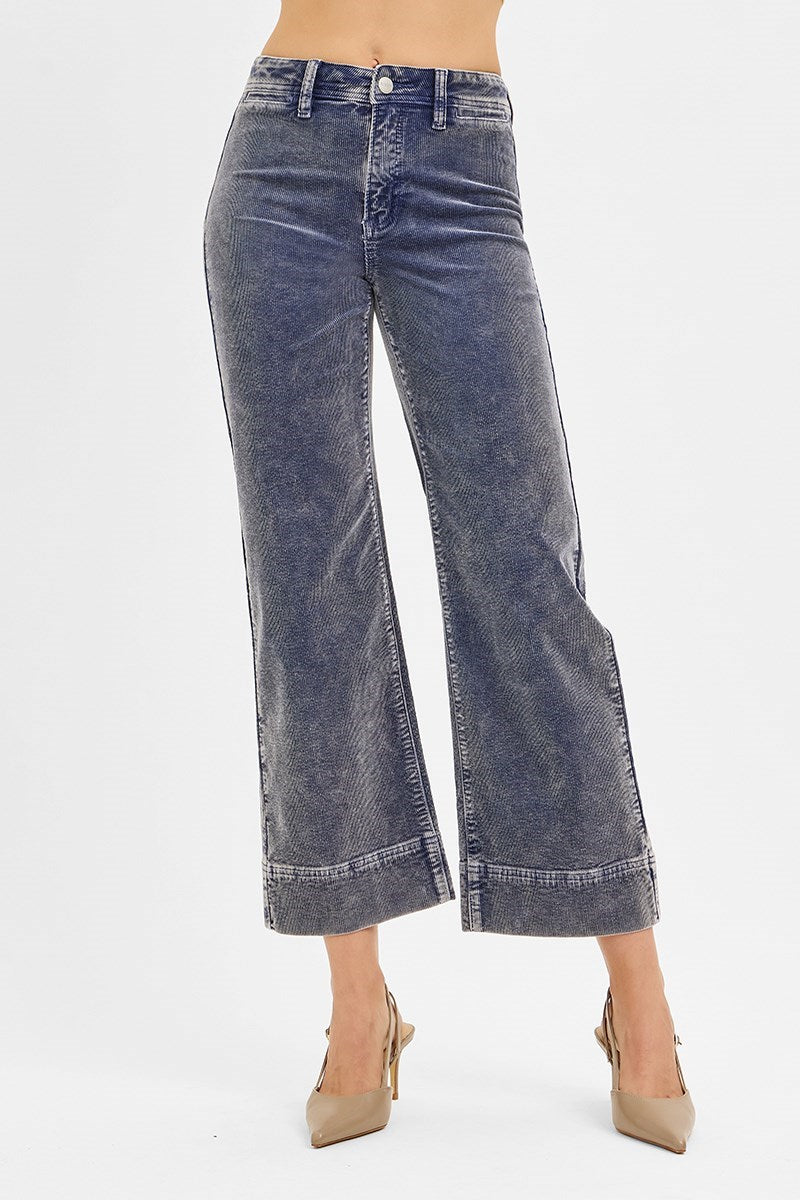 HIGH RISE CROP STRAIGHT CORDUROY PANTS