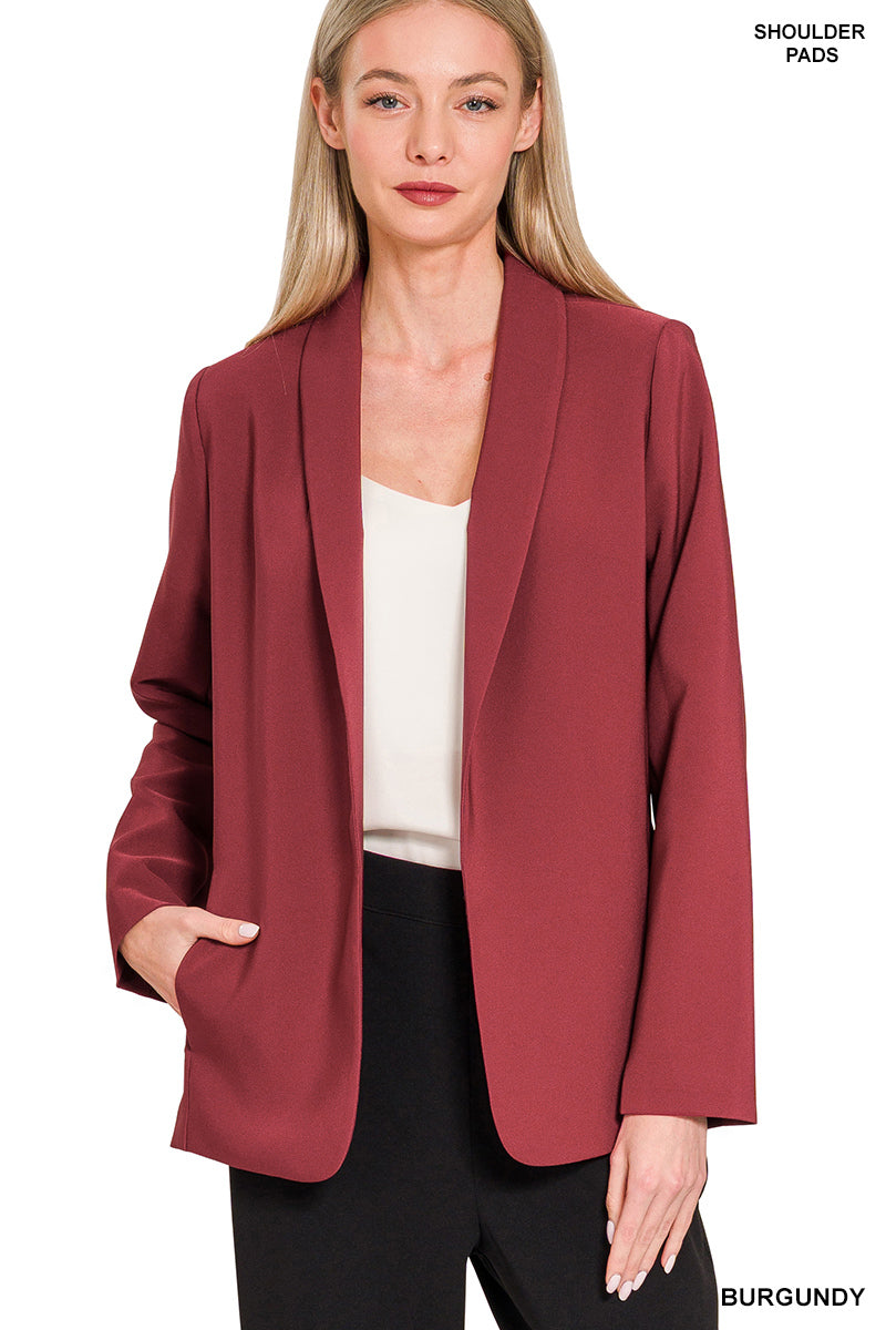 WOVEN LONG SLEEVE BLAZER WITH LINING