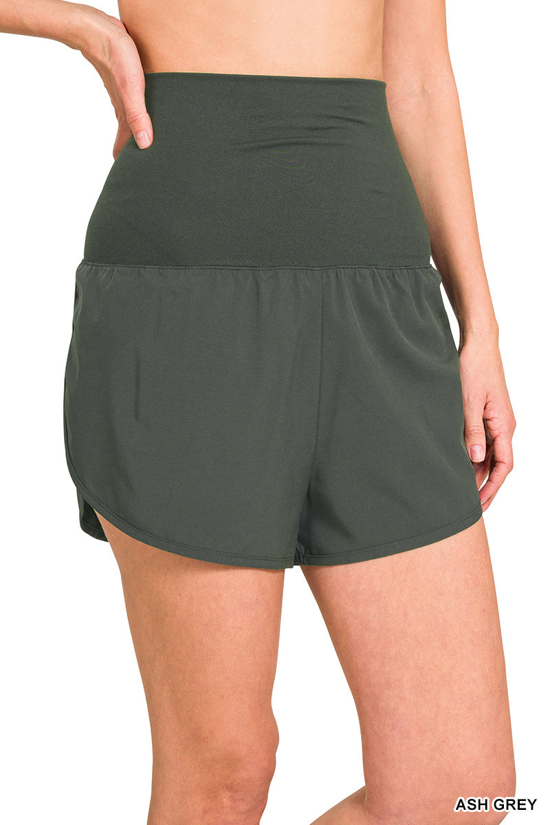 HIGH WAISTED BAND FOLD-OVER RUNNING SHORTS
