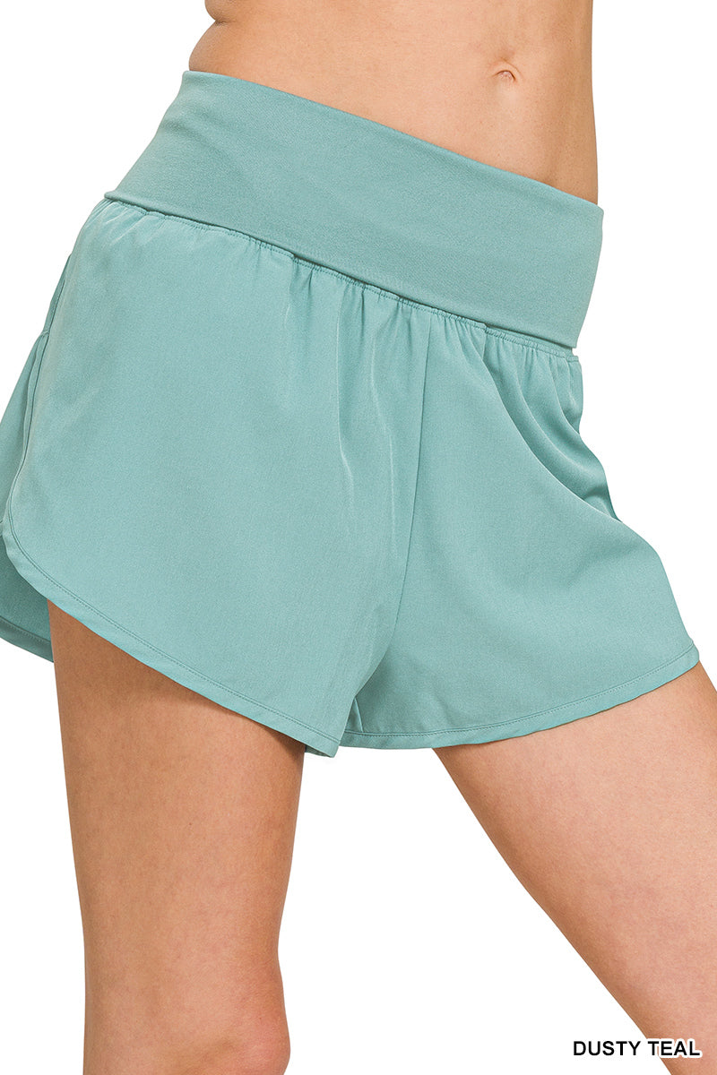 HIGH WAISTED BAND FOLD-OVER RUNNING SHORTS