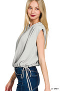Zenana Padded Shoulder Tie-Hem Top