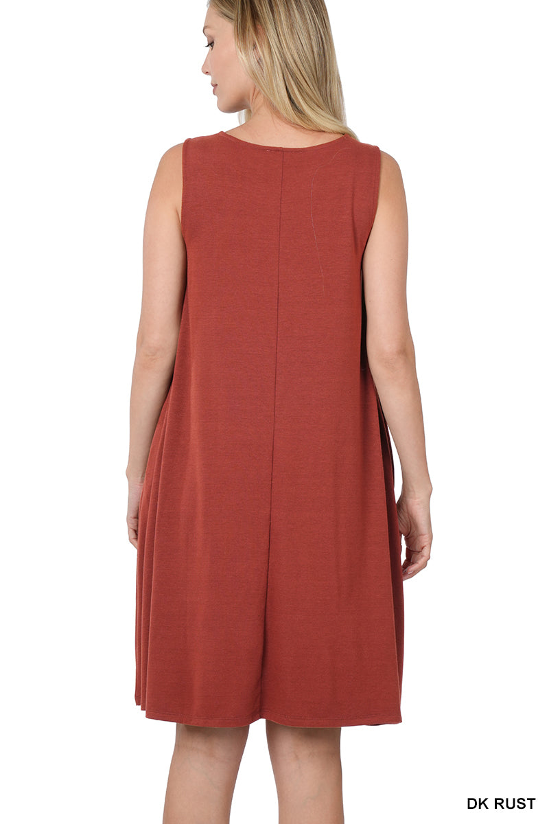 SLEEVELESS FLARED DRESS WITH SIDE POCKETS - Zenana