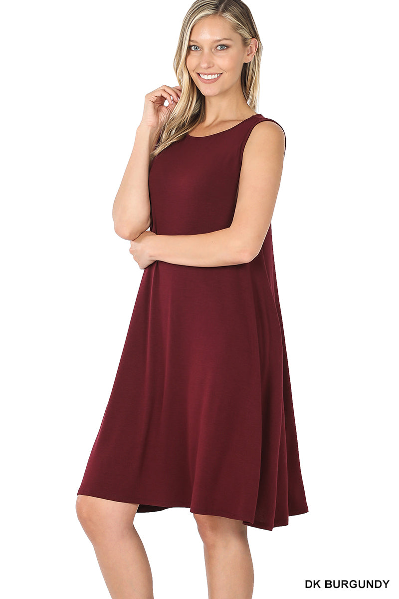 SLEEVELESS FLARED DRESS WITH SIDE POCKETS - Zenana