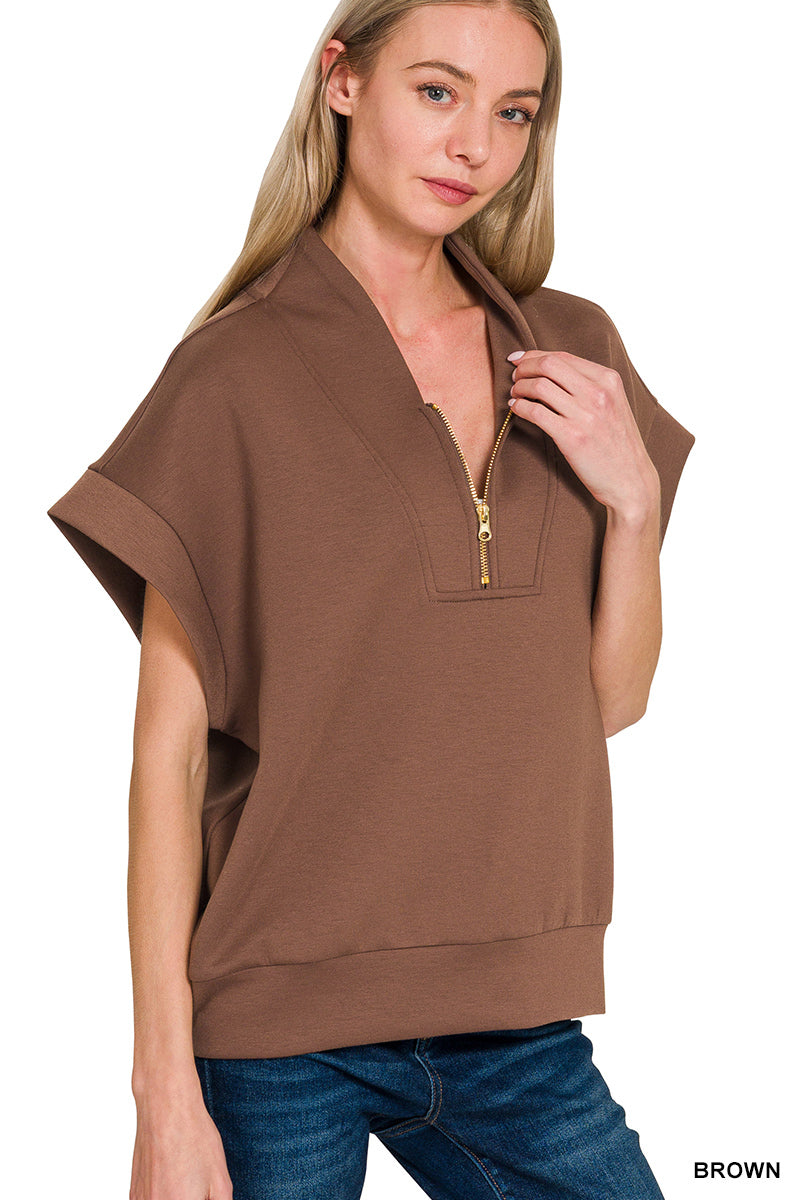 SCUBA HIGH NECK HALF ZIP VEST - Zenana