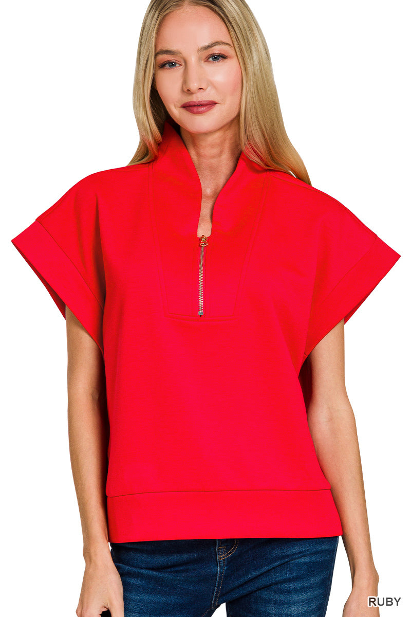 SCUBA HIGH NECK HALF ZIP VEST - Zenana