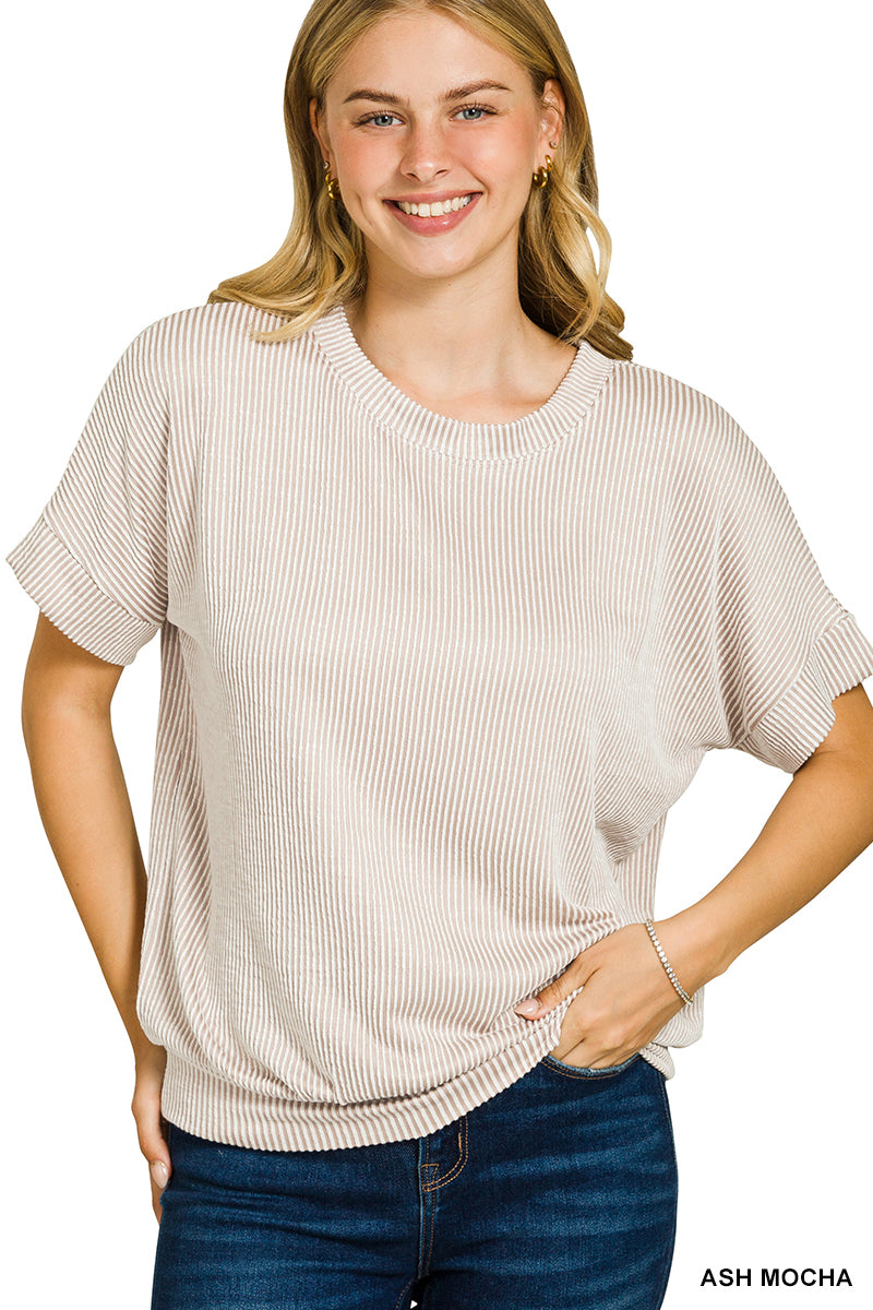 CORDED RIB SHORT SLEEVE TOP - Zenana