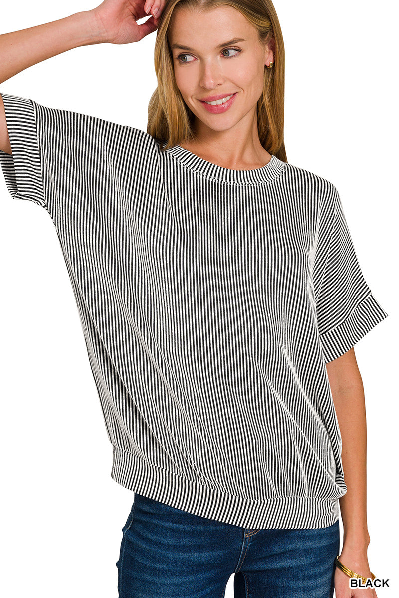 CORDED RIB SHORT SLEEVE TOP - Zenana