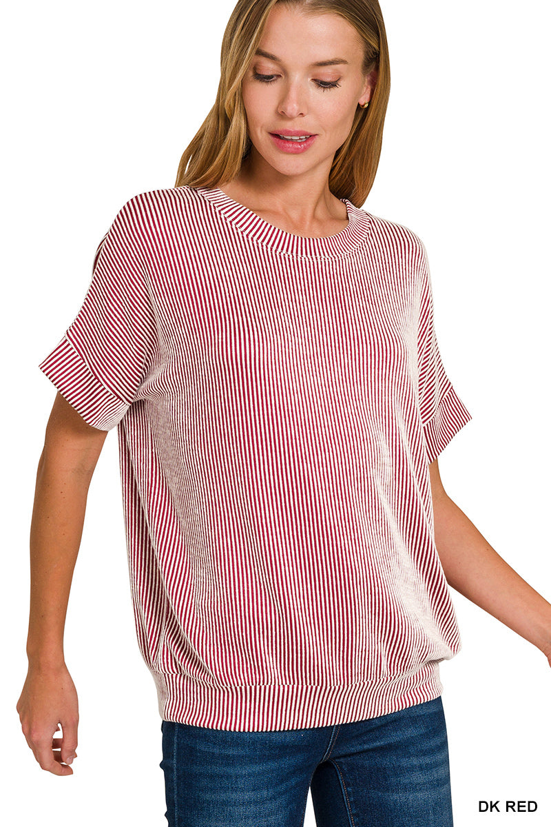 CORDED RIB SHORT SLEEVE TOP - Zenana