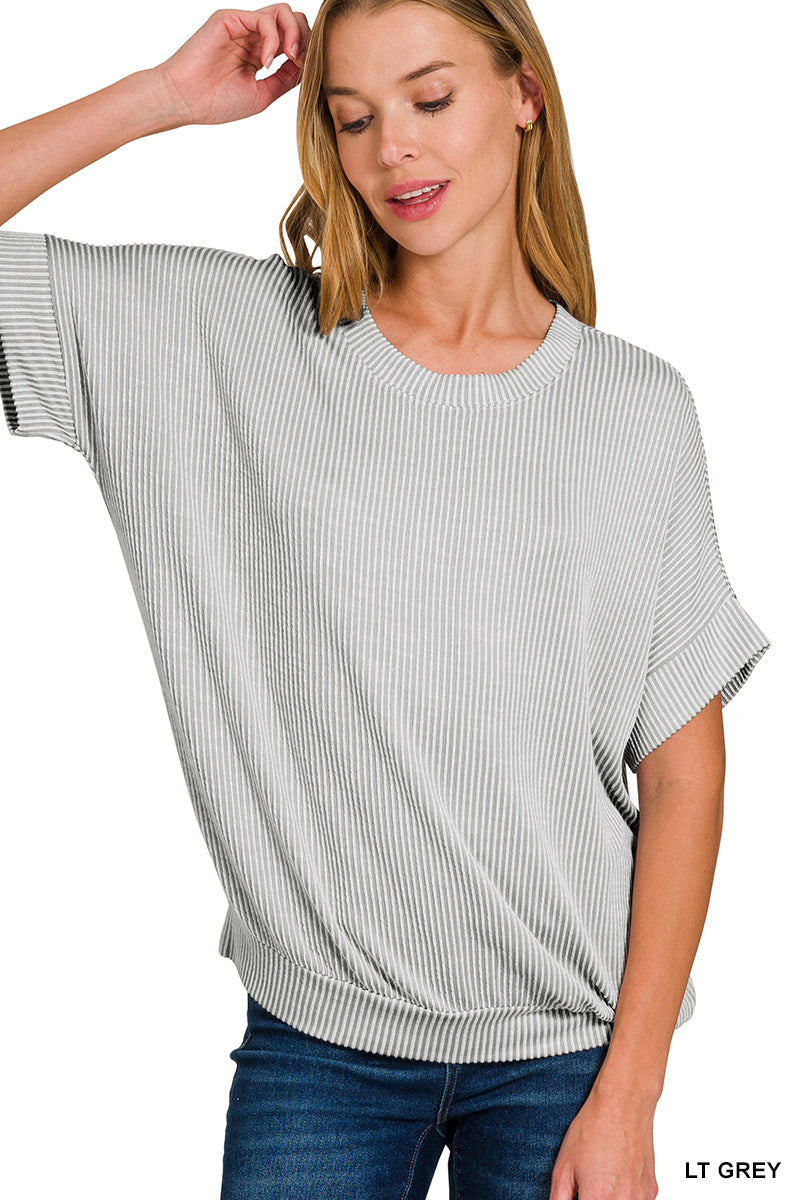 CORDED RIB SHORT SLEEVE TOP - Zenana