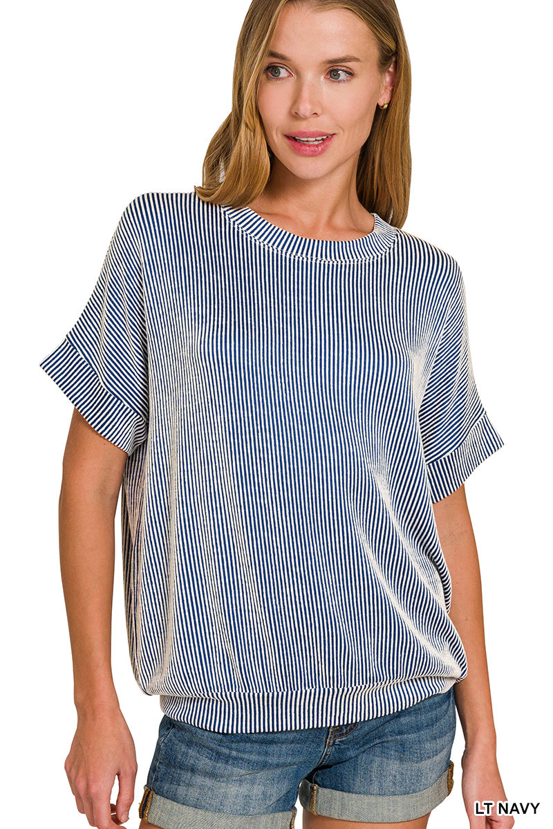 CORDED RIB SHORT SLEEVE TOP - Zenana