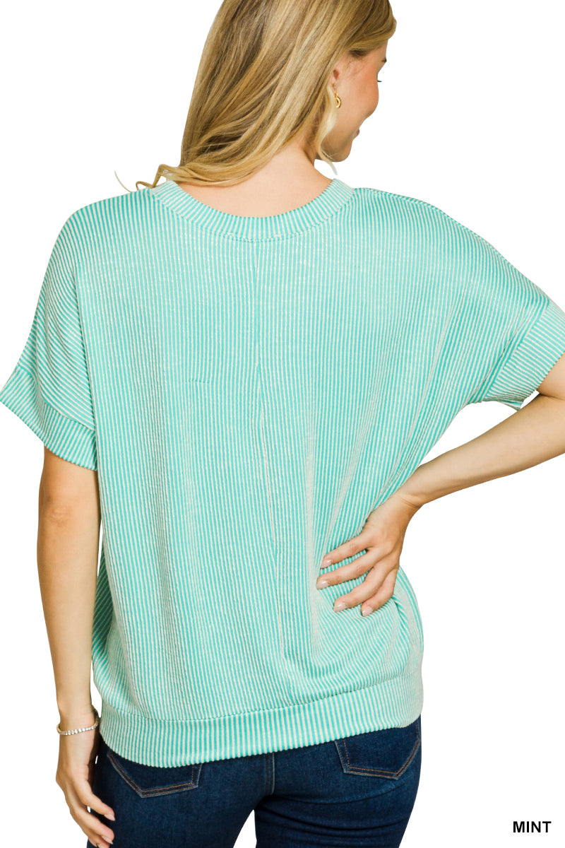 CORDED RIB SHORT SLEEVE TOP - Zenana