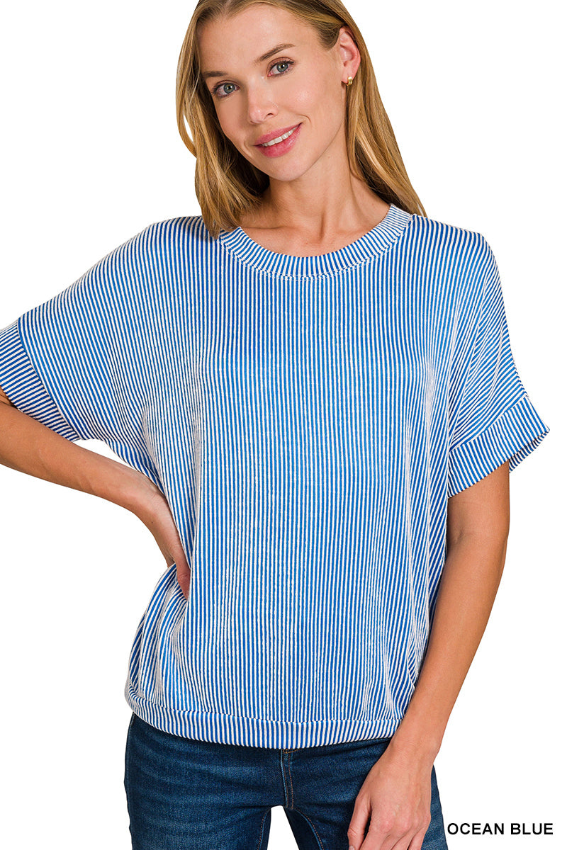 CORDED RIB SHORT SLEEVE TOP - Zenana