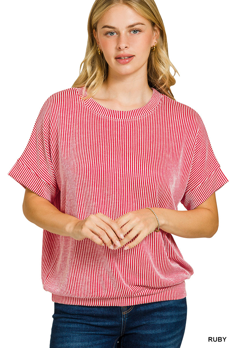 CORDED RIB SHORT SLEEVE TOP - Zenana