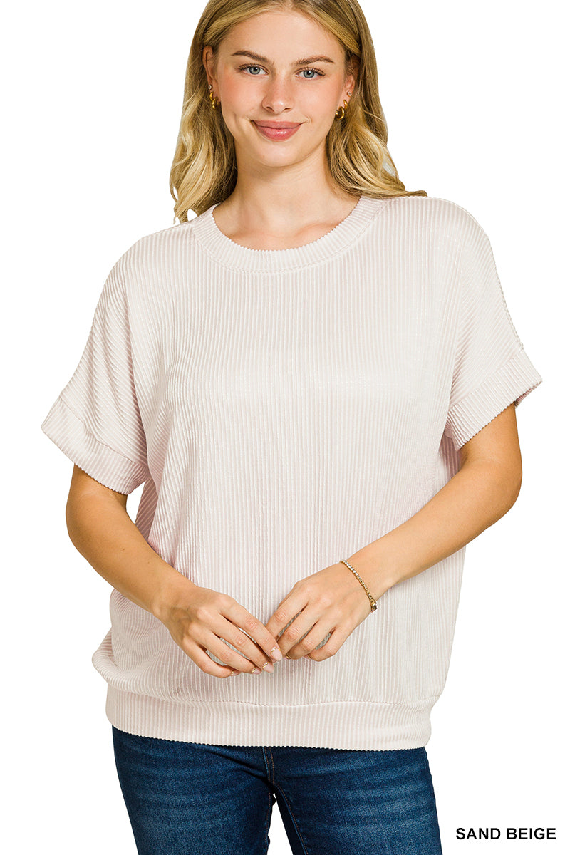 CORDED RIB SHORT SLEEVE TOP - Zenana