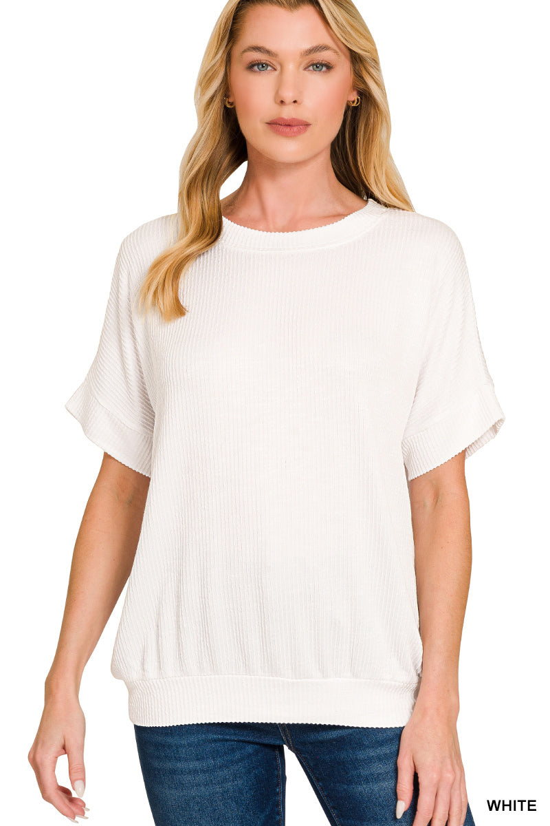 CORDED RIB SHORT SLEEVE TOP - Zenana
