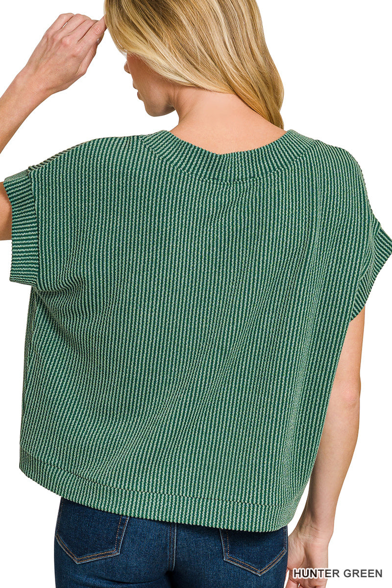 Raised Rib Cap Sleeve Top