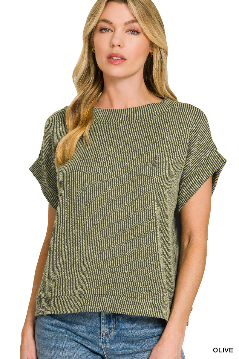 Raised Rib Cap Sleeve Top