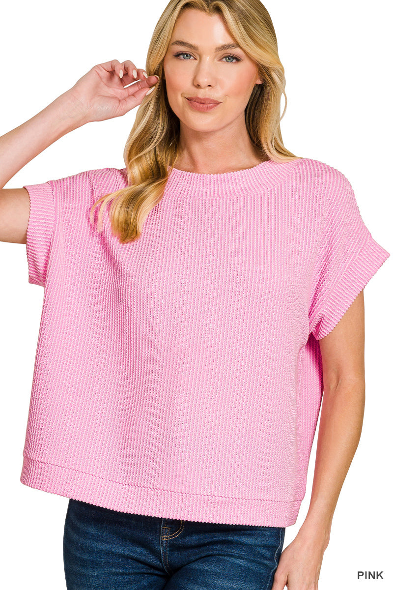 Raised Rib Cap Sleeve Top