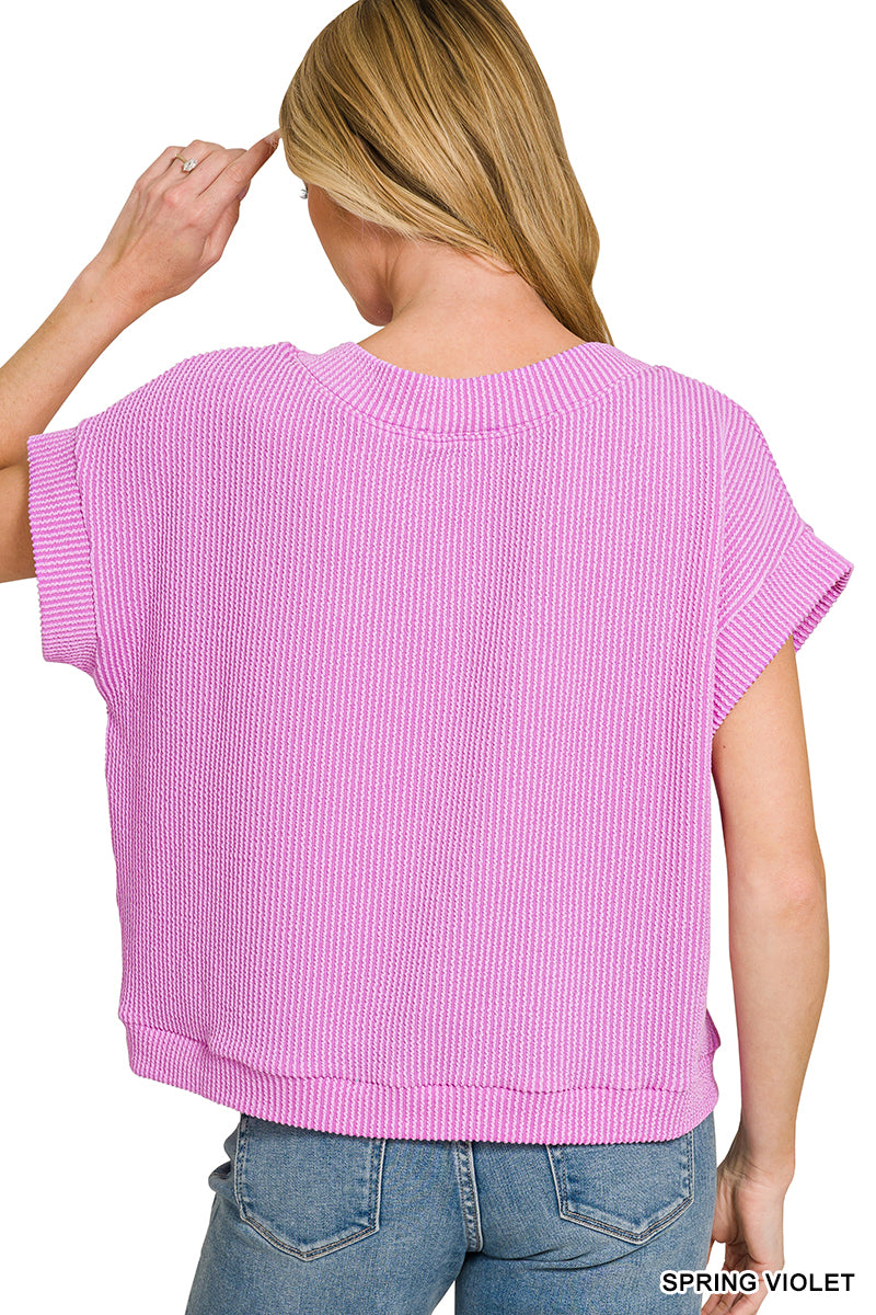 Raised Rib Cap Sleeve Top