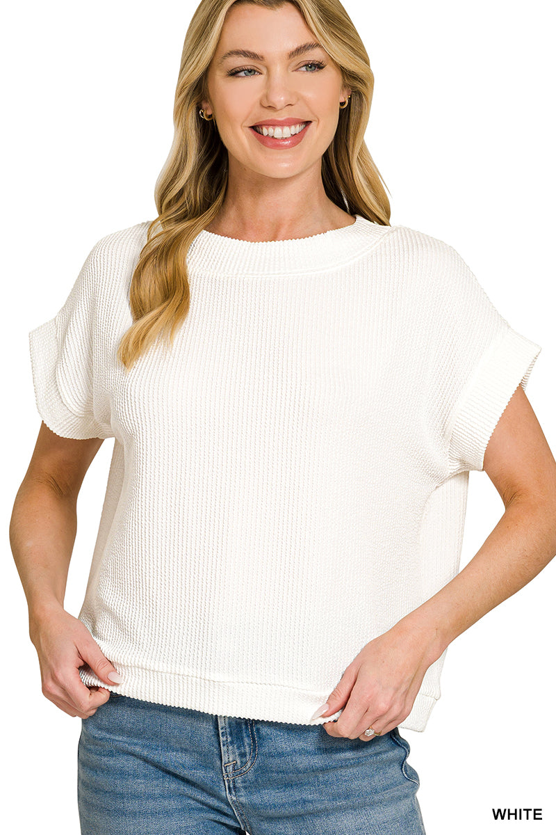 Raised Rib Cap Sleeve Top
