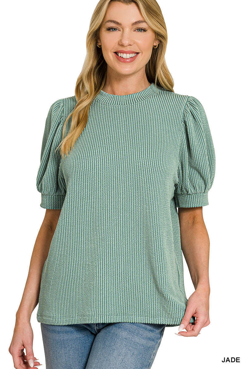 Zenana Raised Rib Puff Sleeve Top