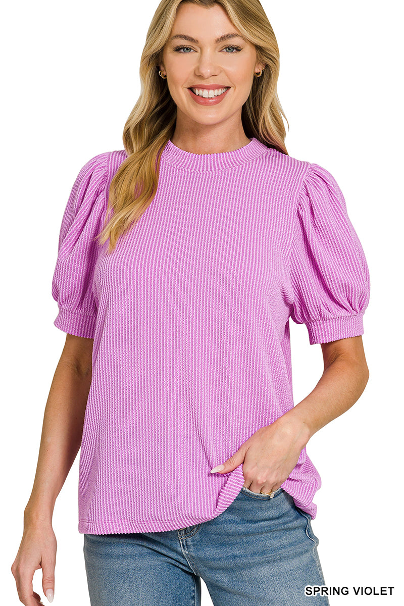 Zenana Raised Rib Puff Sleeve Top