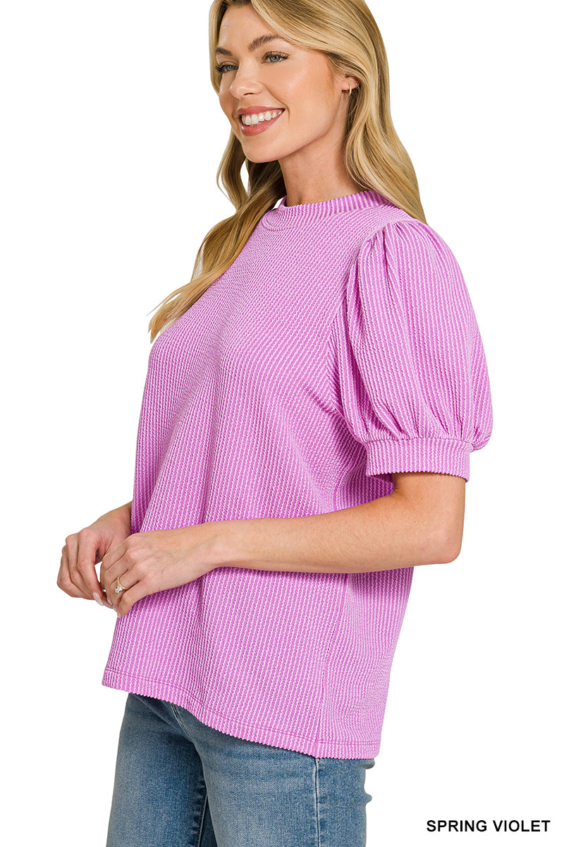 Zenana Raised Rib Puff Sleeve Top