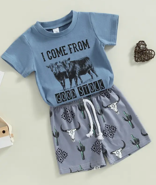 Kids Bull Print Top and Shorts Set