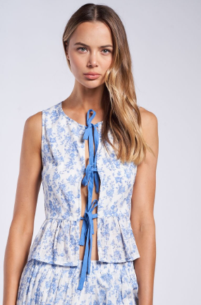 Floral Ruffle Tie-Front Sleeveless Top